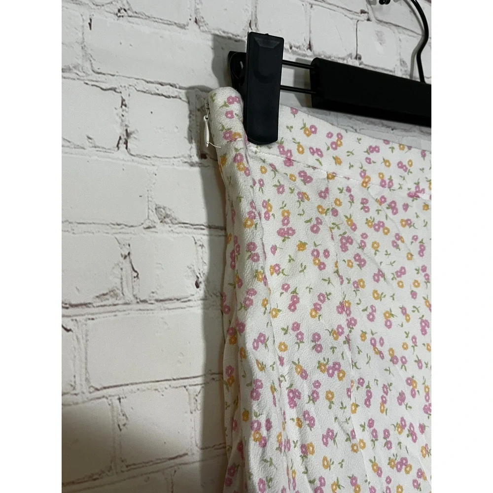 Charlie Holiday Floral Maxi Skirt White Pink Yellow Ditsy Print Size 4 USA‎ S